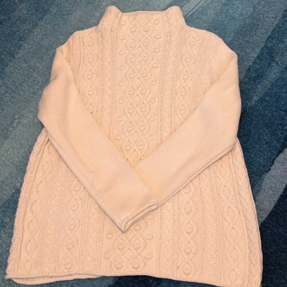 Talbots cable knit funnel neck sweater, L, GUC, Beige